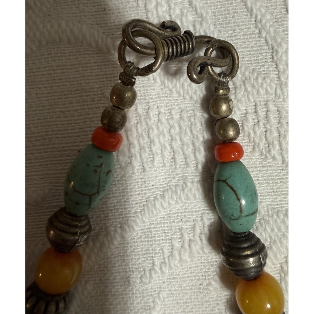 Vintage Design Tibetan Handmade Necklace With Turquoise Copal & Coral Stone - Picture 8 of 10